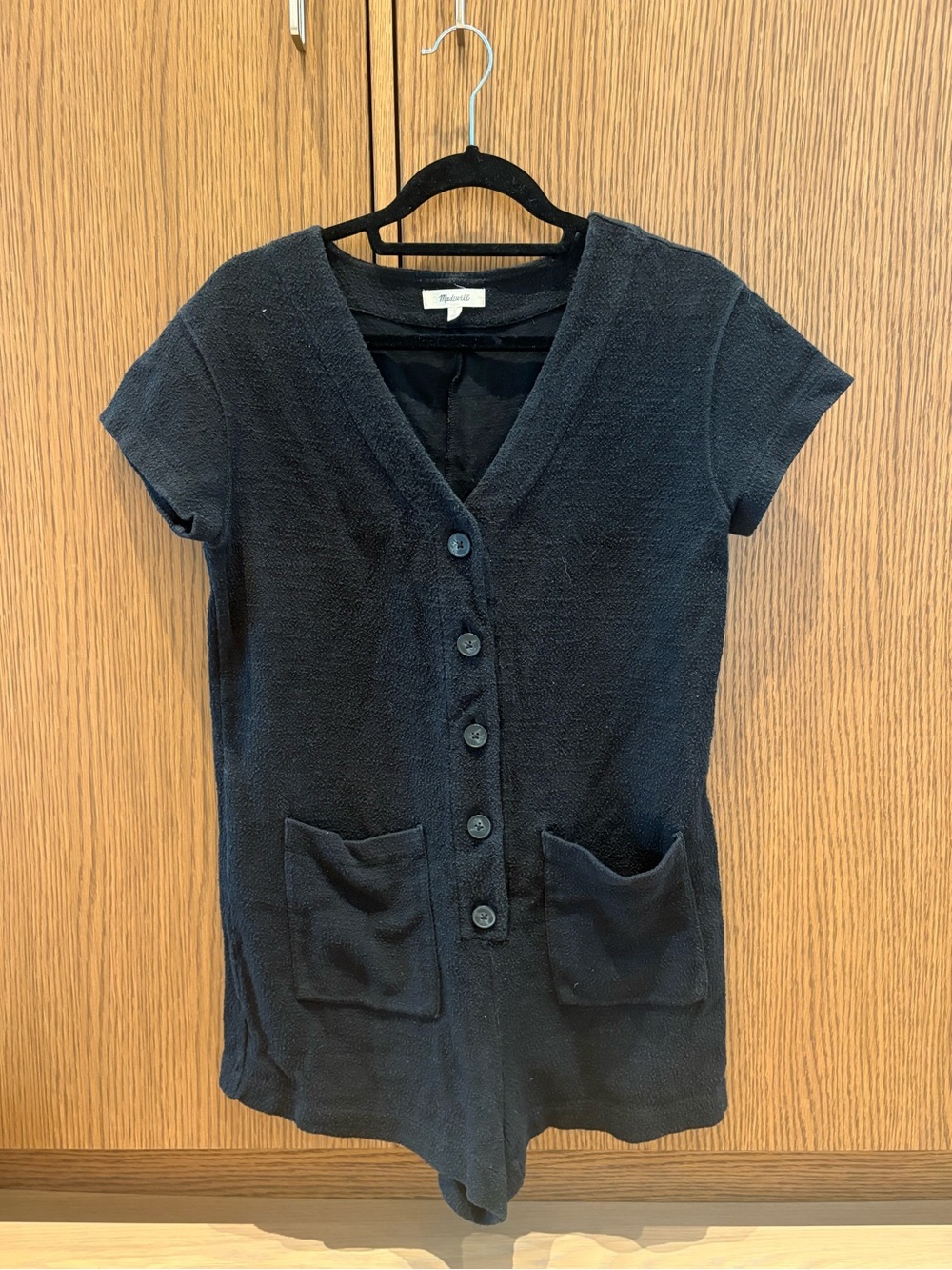 Madewell Black Short-Sleeve Button Romper